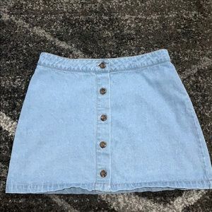 Blue button down denim skirt